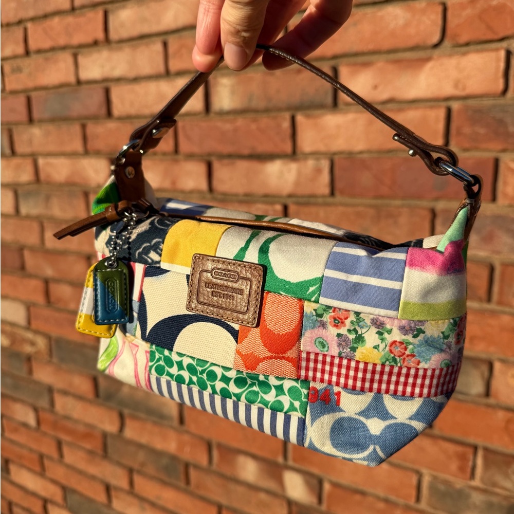 Coach Hamptons Scribble Multicolor Patchwork Small Barrel Shoulder Bag